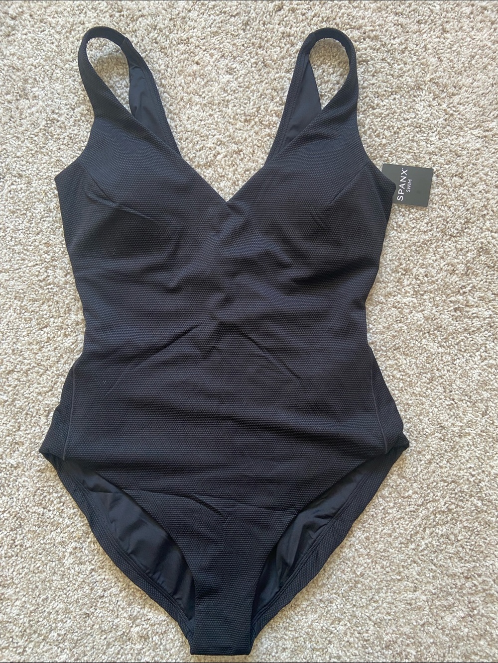 SPANX Black V-Neck Textured Swimsuit